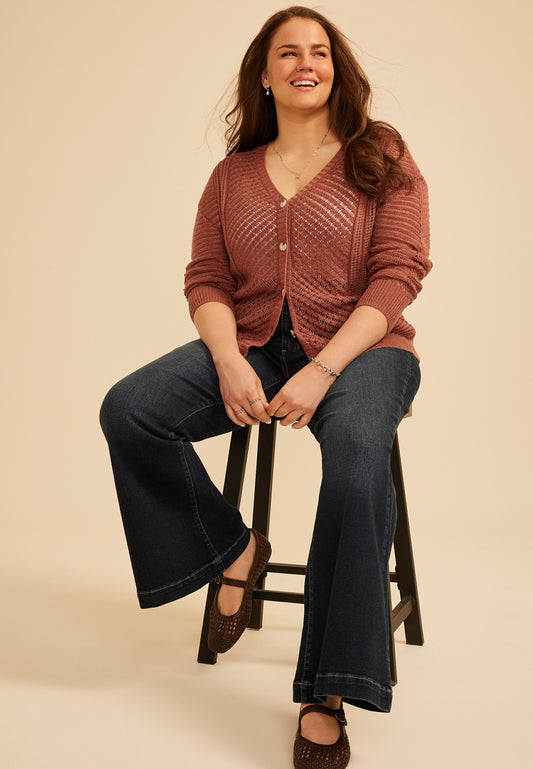Plus Size Pointelle Button Front Cardigan