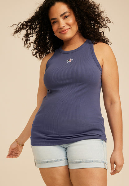 Plus Size 24/7 Highline Embroidered Star Americana Tank Top