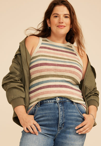 Plus Size 24/7 Variegated Stripe Highline Tank Top