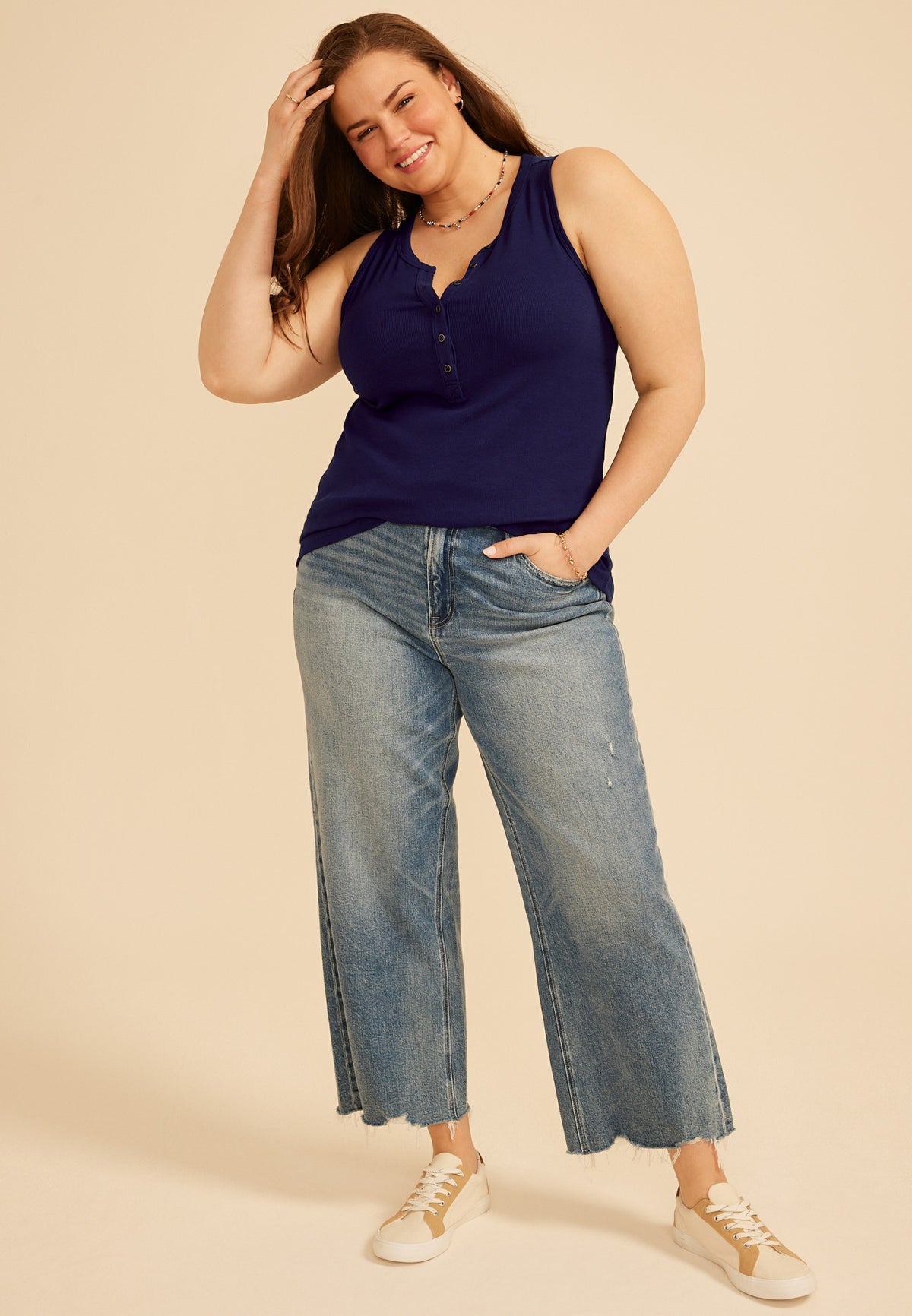 Plus Size Ribbed Henley Tank Top