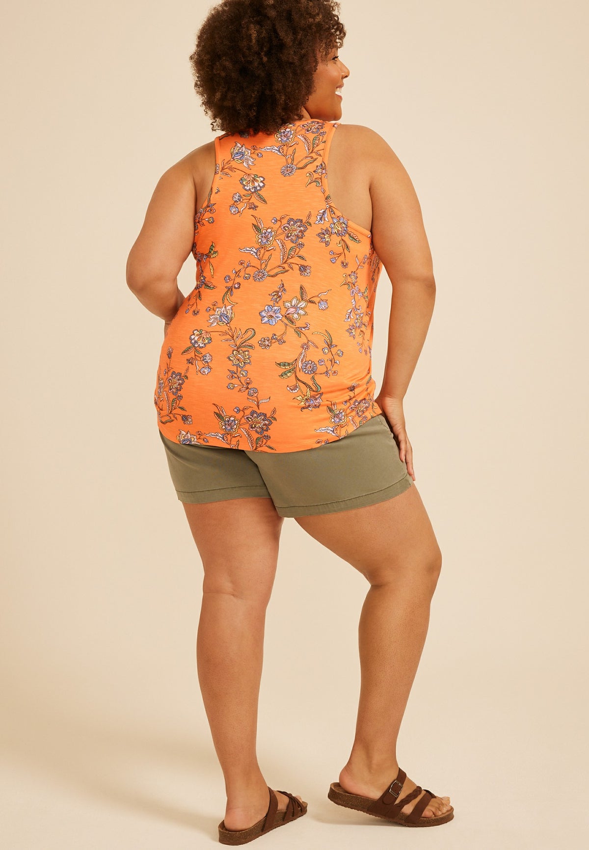 Plus Size Floral Knot Strap Tank Top