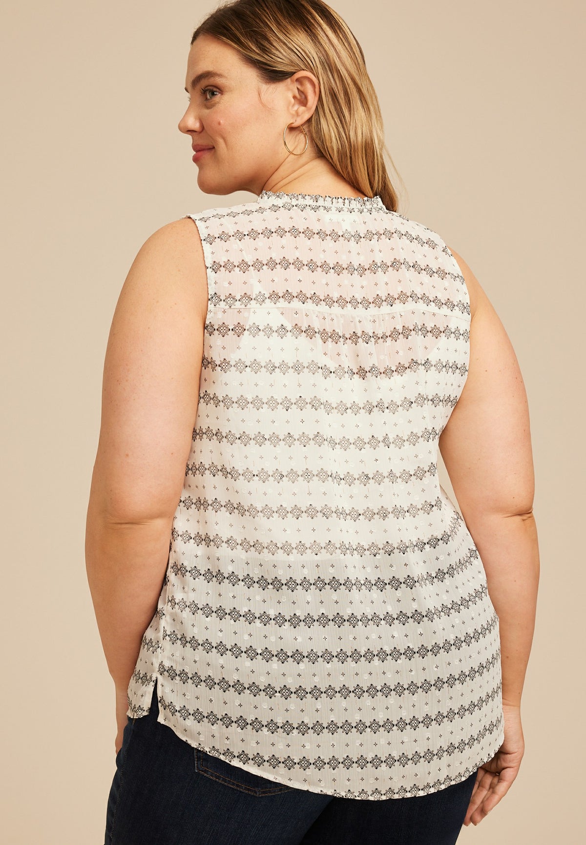 Plus Size Atwood Smocked Shoulder Sheer Printed Tank Top