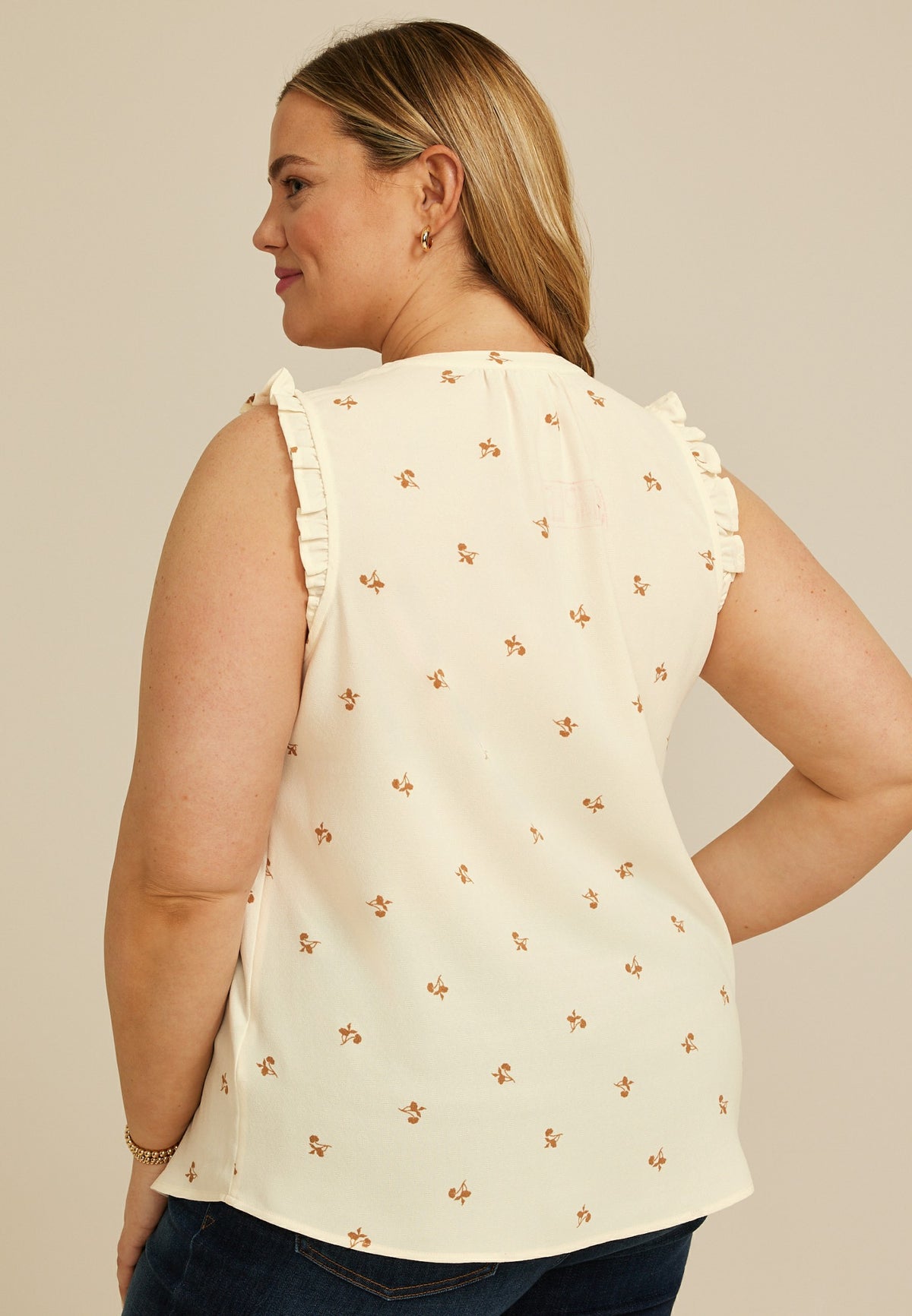 Plus Size Floral Notched Neck Ruffle Tank Top
