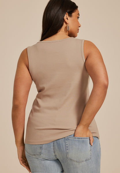 Plus Size Floral Embroidered Henley Tank Top