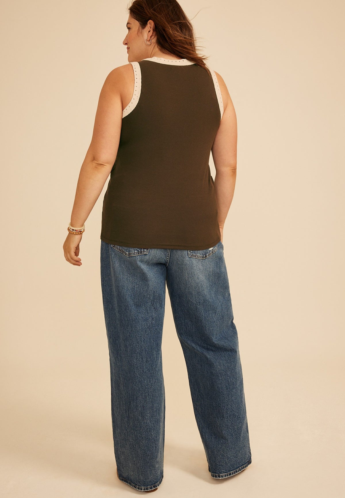 Plus Size Crochet Trim Rib Knit Tank Top
