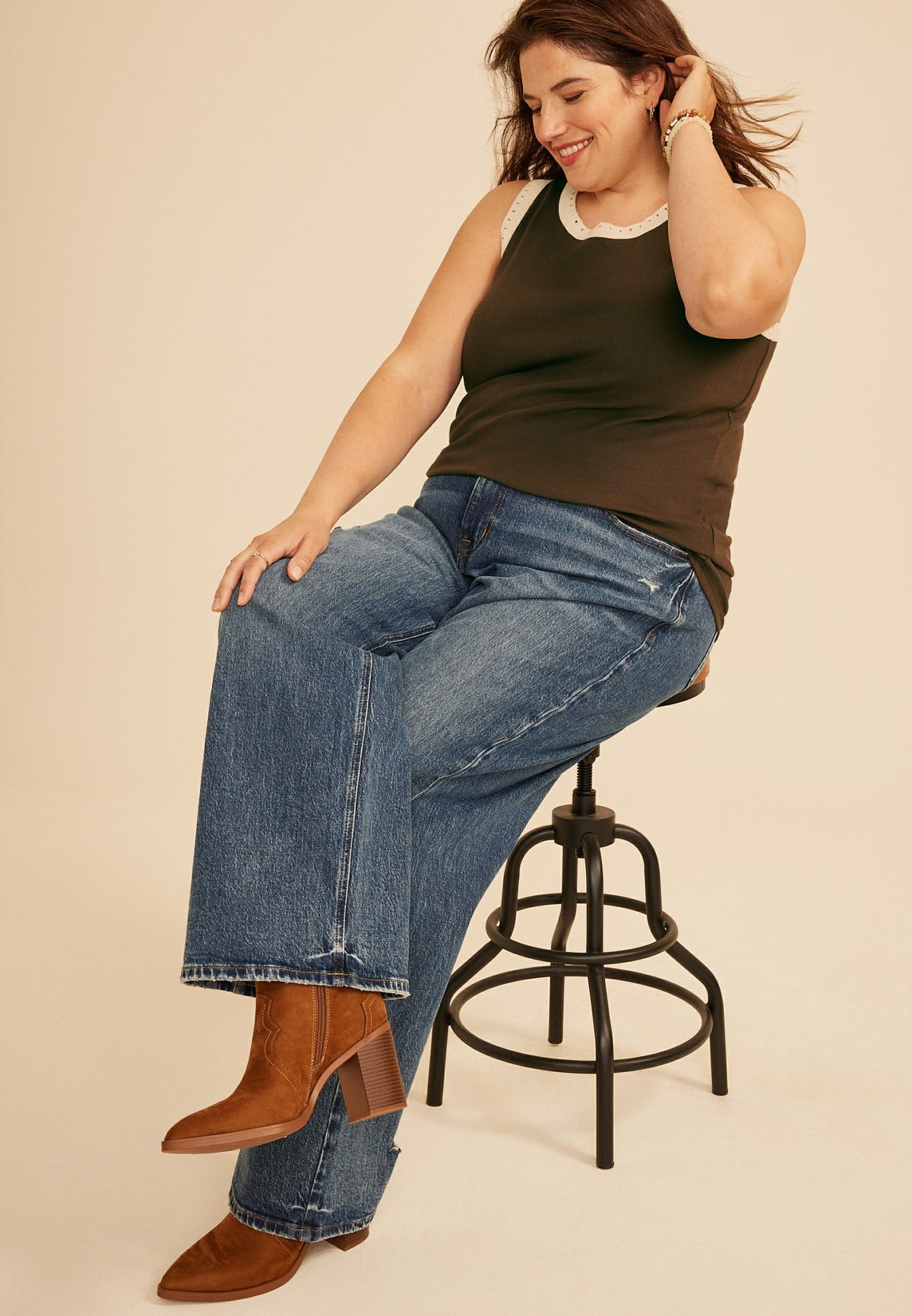 Plus Size Crochet Trim Rib Knit Tank Top