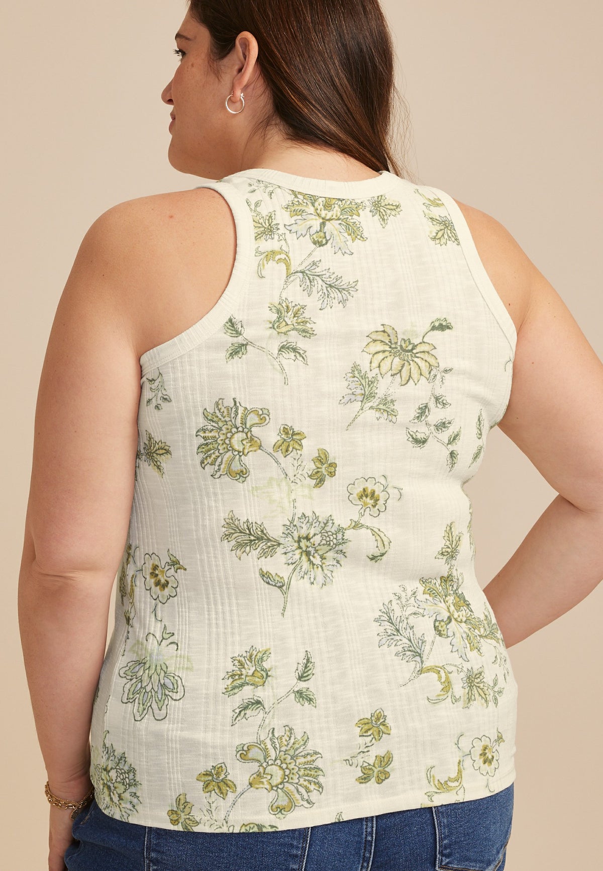 Plus Size 24/7 Variegated Floral Ribbed Highline Tank Top