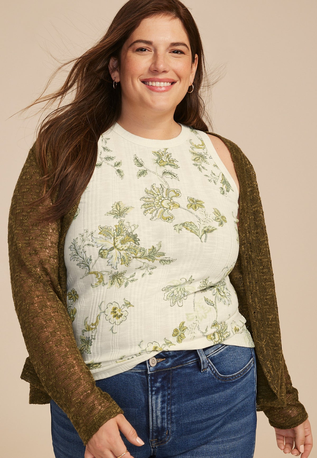 Plus Size 24/7 Variegated Floral Ribbed Highline Tank Top