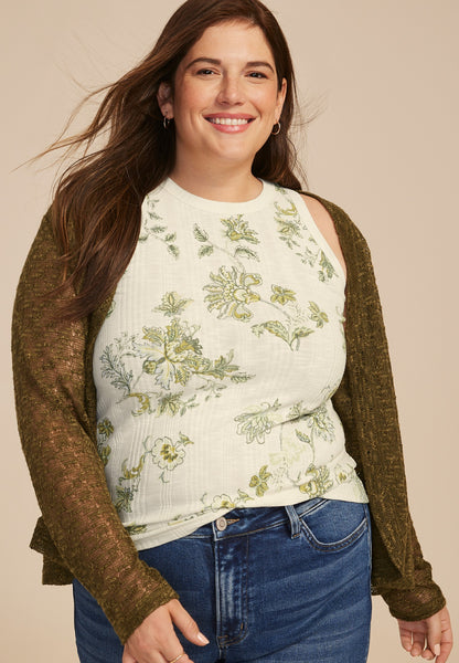 Plus Size 24/7 Variegated Floral Ribbed Highline Tank Top