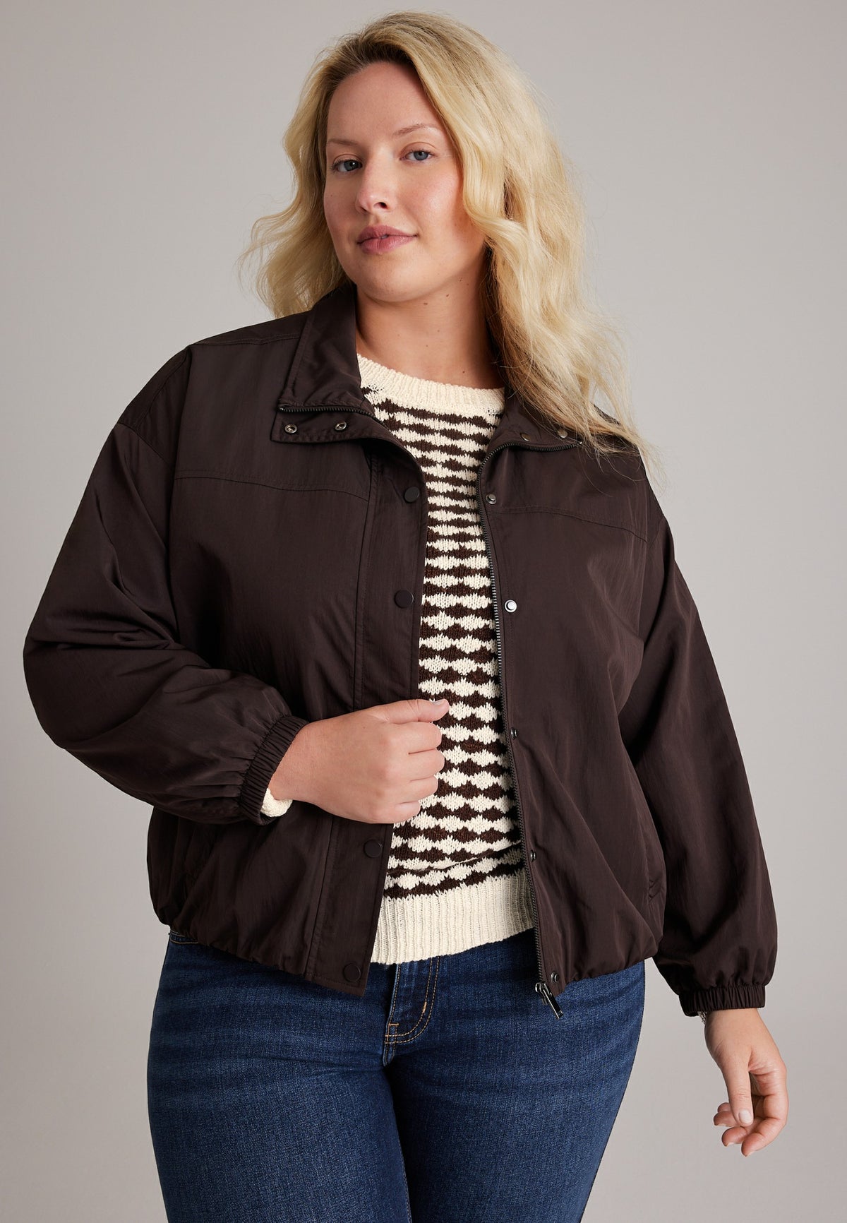 Plus Size Cinch Waist Windbreaker Jacket