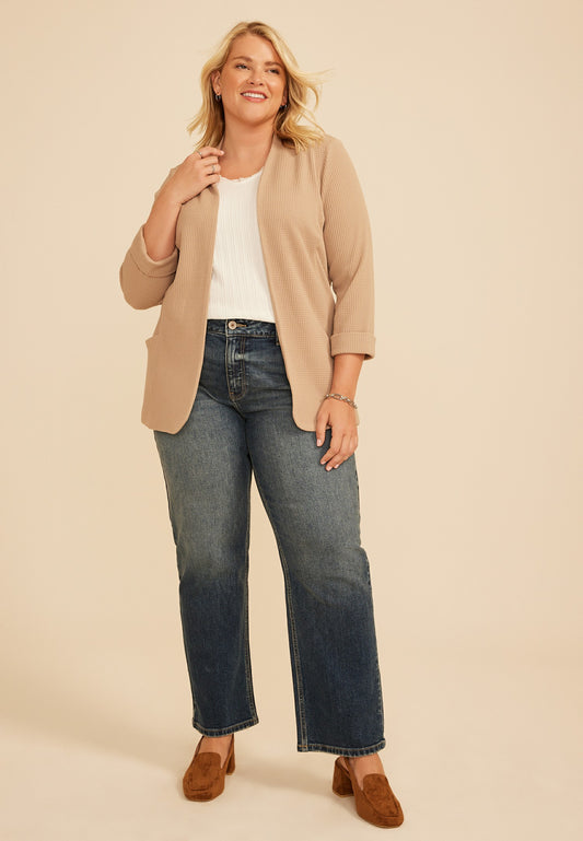 Plus Size Versa 3/4 Sleeve Textured Blazer