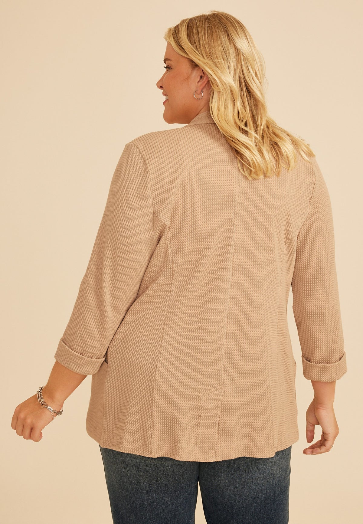 Plus Size Versa 3/4 Sleeve Textured Blazer