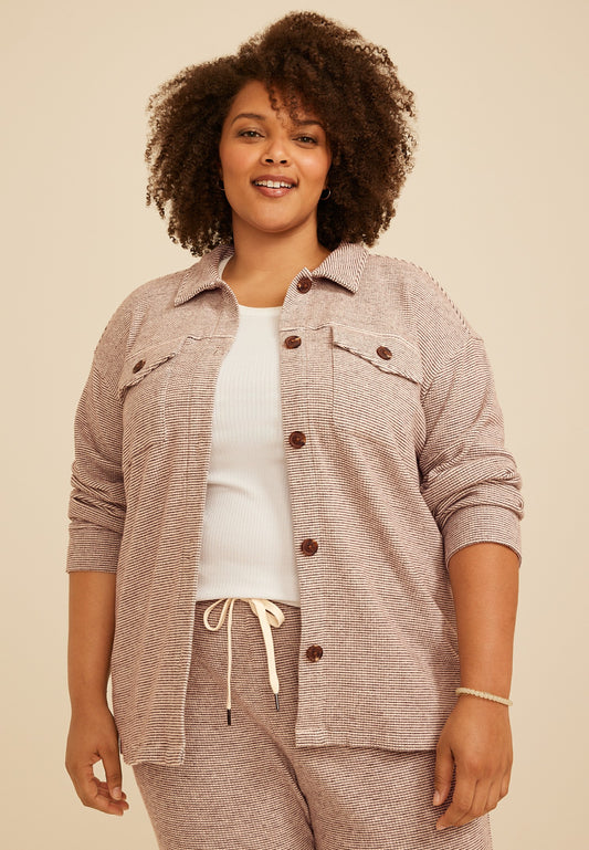 Plus Size Cozy Waffle Knit Shacket