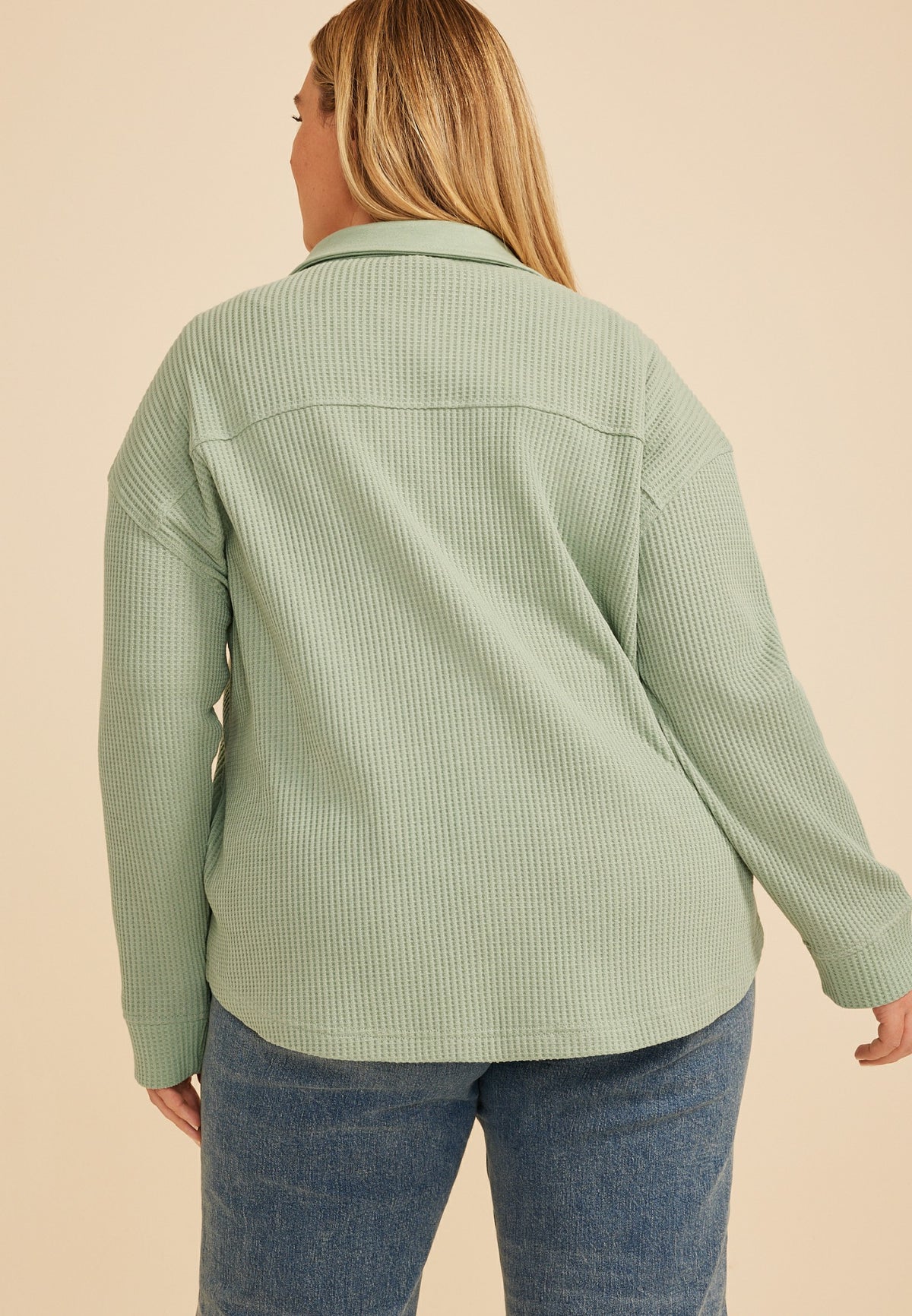 Plus Size Waffle Snap Button Shacket