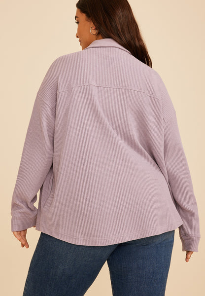 Plus Size Waffle Snap Button Shacket
