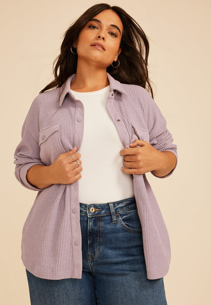 Plus Size Waffle Snap Button Shacket