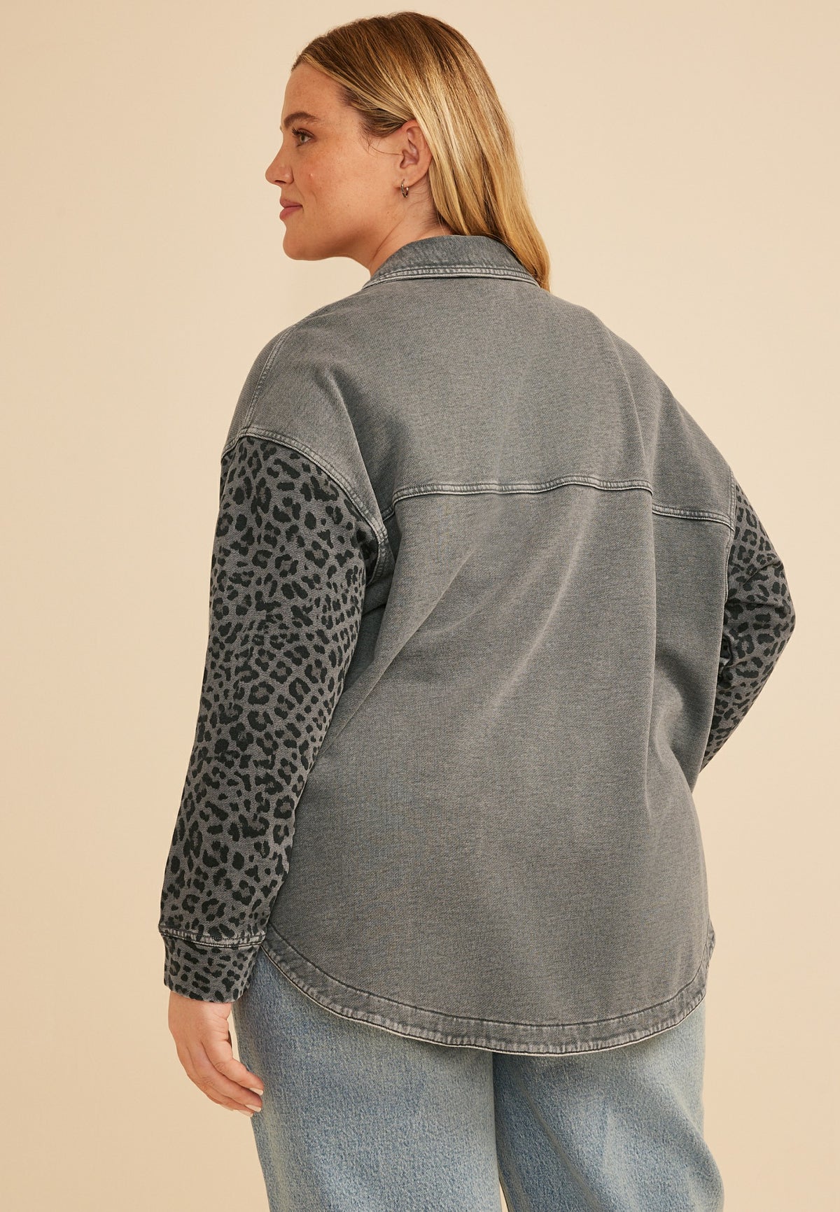 Plus Size Leopard Washed Oversized Shacket