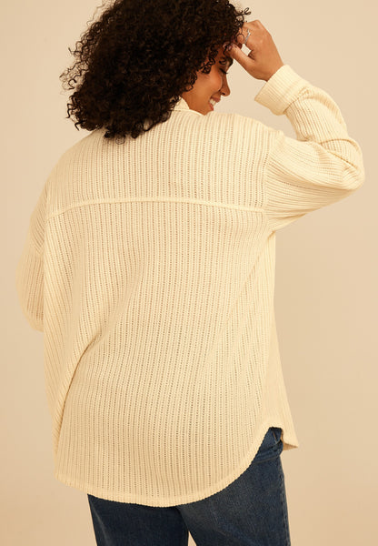 Plus Size Open Stitch Button Front Shacket