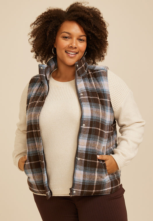 Plus Size Plaid Puffer Vest