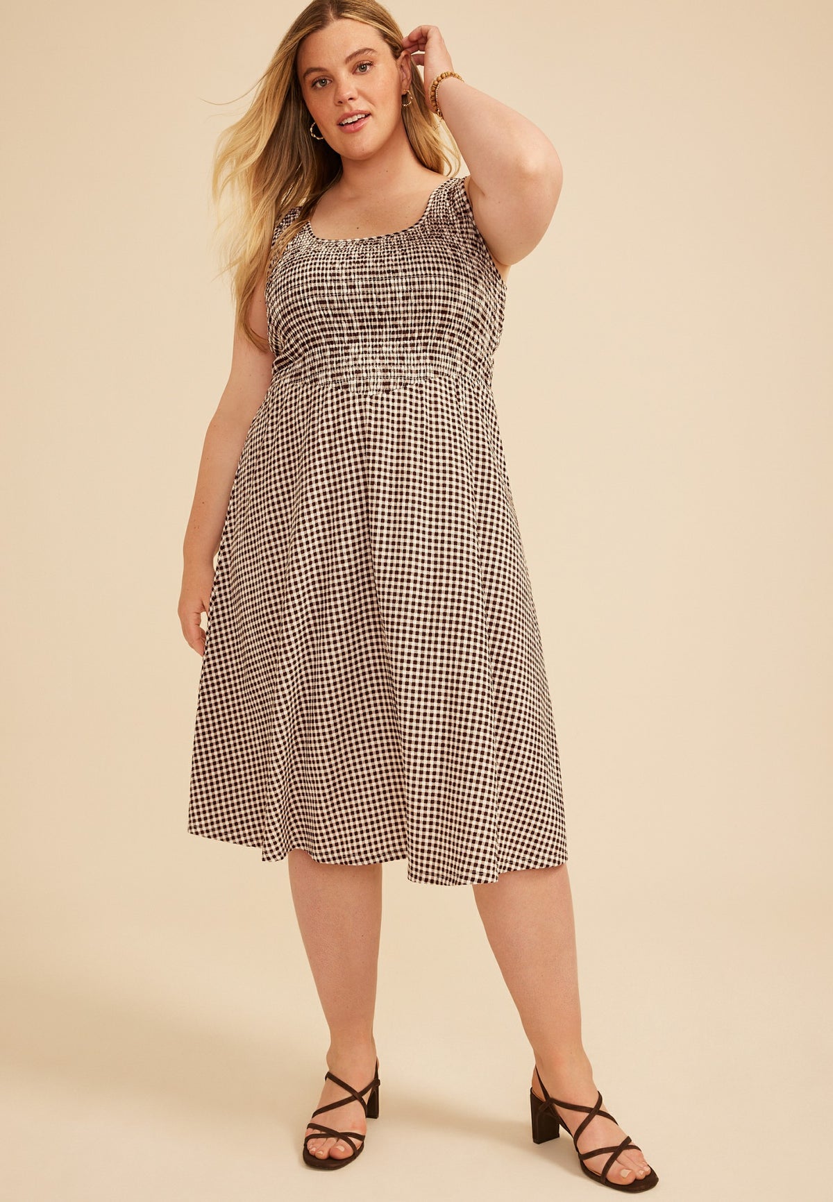 Plus Size Bare Scoop Neck Smocked Midi Dress