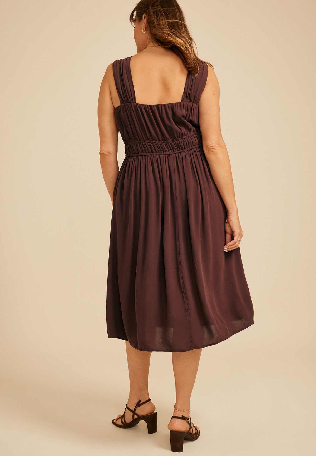Plus Size Bare Ruched Empire Waist Midi Dress