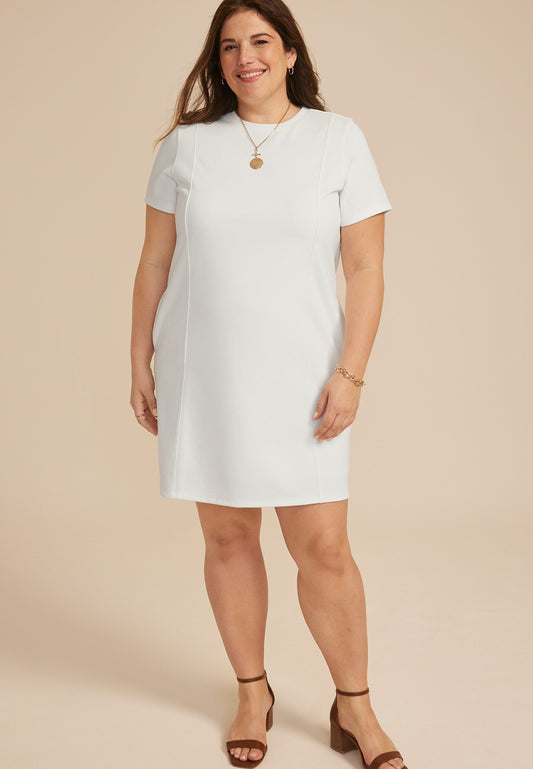Plus Size Ponte Seamed Short Sleeve Shift Dress
