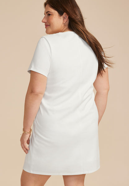 Plus Size Ponte Seamed Short Sleeve Shift Dress