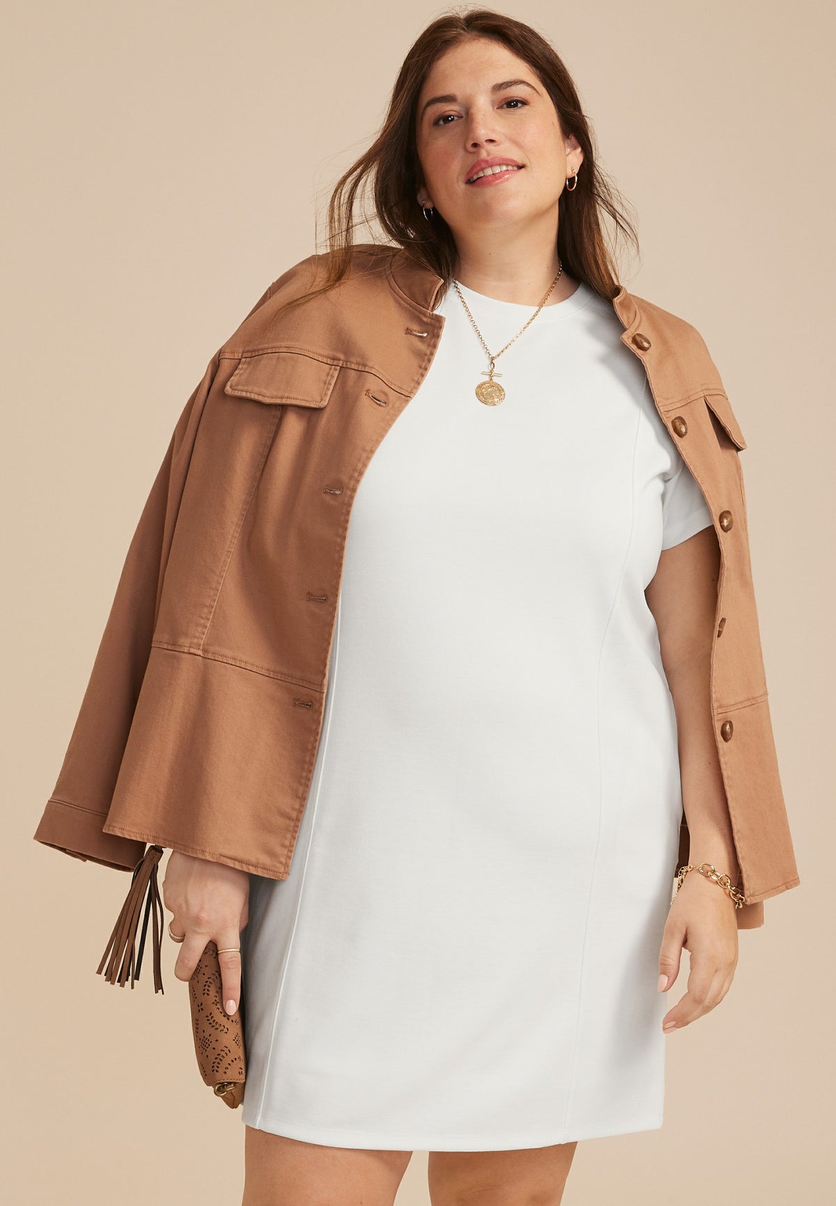 Plus Size Ponte Seamed Short Sleeve Shift Dress