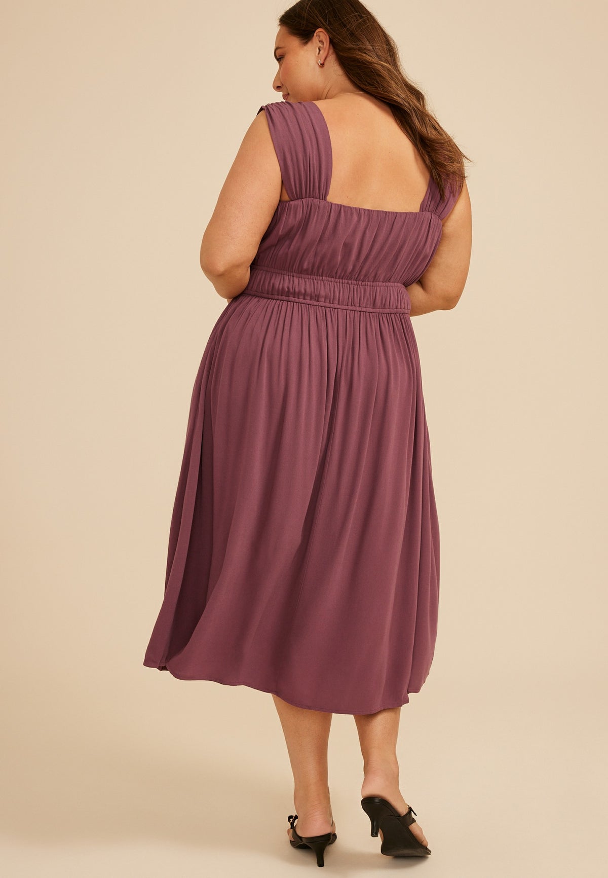 Plus Size Bare Ruched Empire Waist Midi Dress