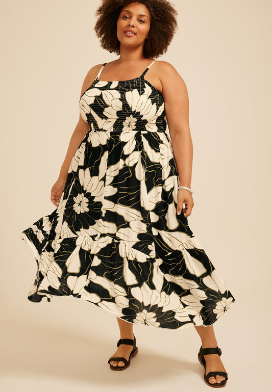 Plus Size Bare Floral Hanky Hem Midi Dress