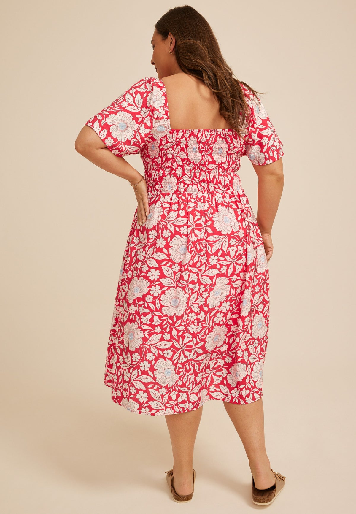 Plus Size Floral Twist Front Flutter Sleeve Midi Dress