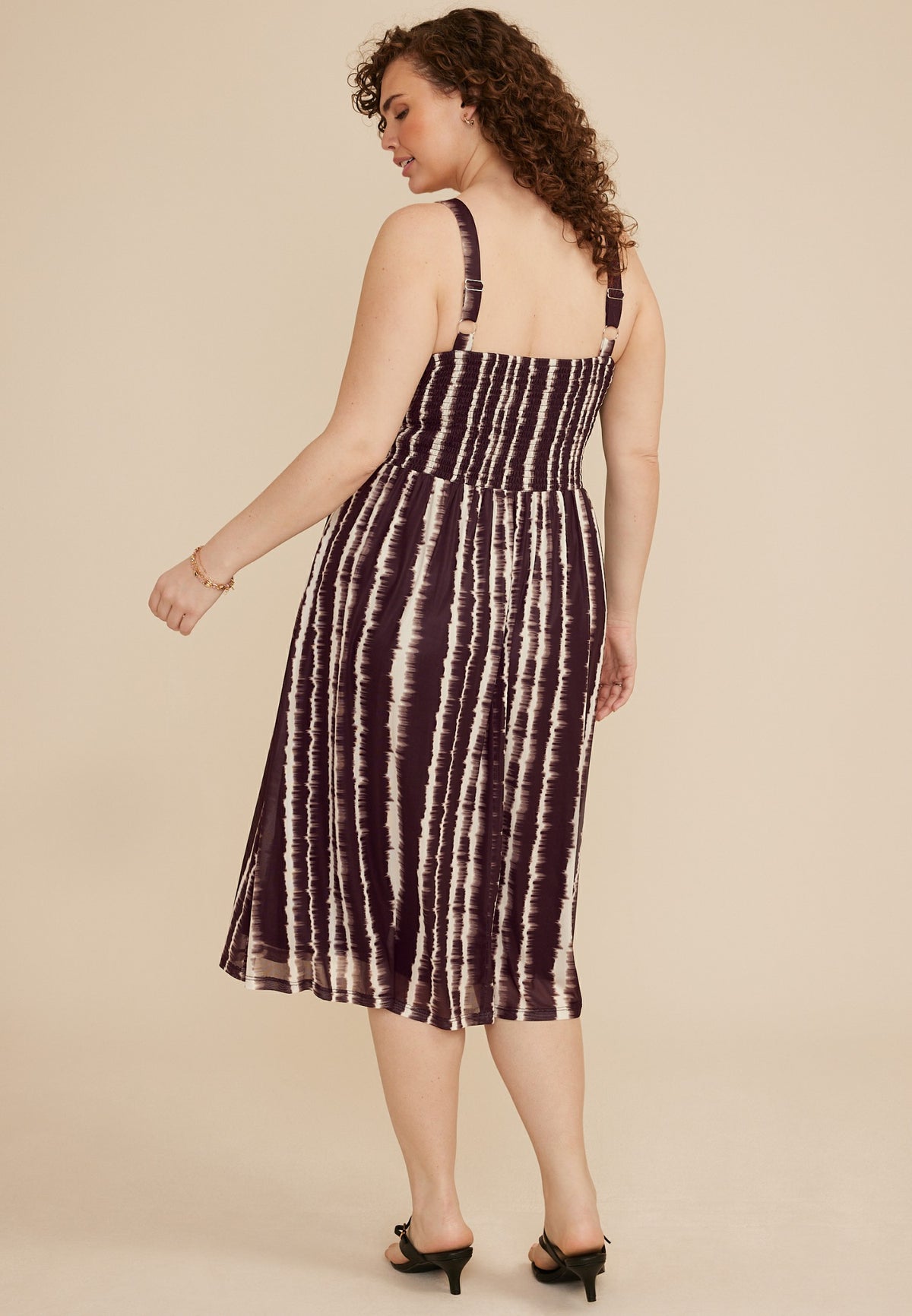 Plus Size Bare Ruched Sweetheart Printed Mesh Midi Dress