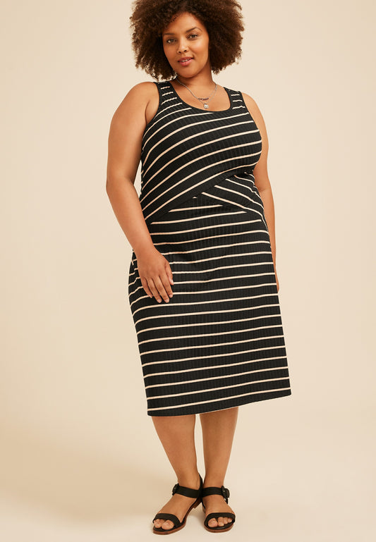 Plus Size Bare Striped Midi Dress