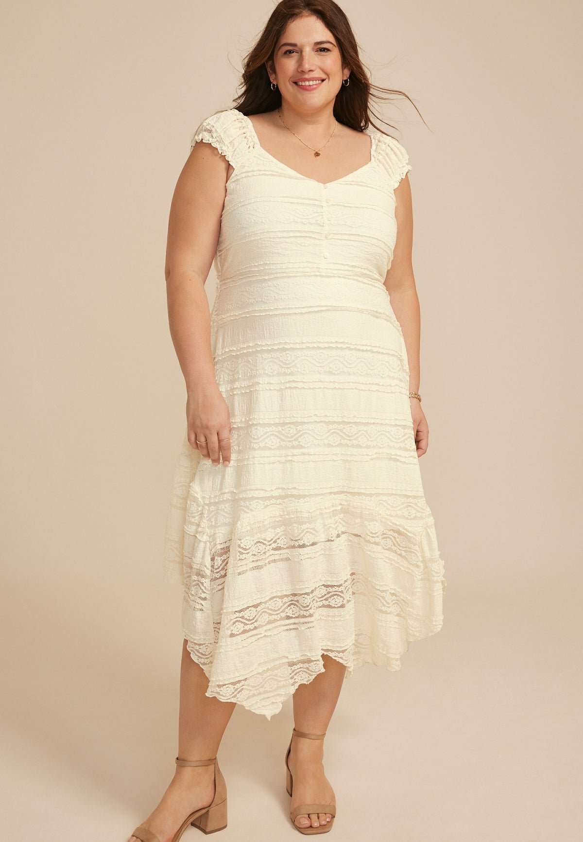 Plus Size Bare Lace Hanky Hem Midi Dress