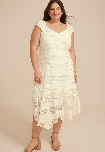 Plus Size Bare Lace Hanky Hem Midi Dress