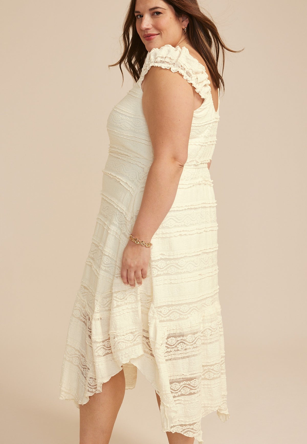 Plus Size Bare Lace Hanky Hem Midi Dress