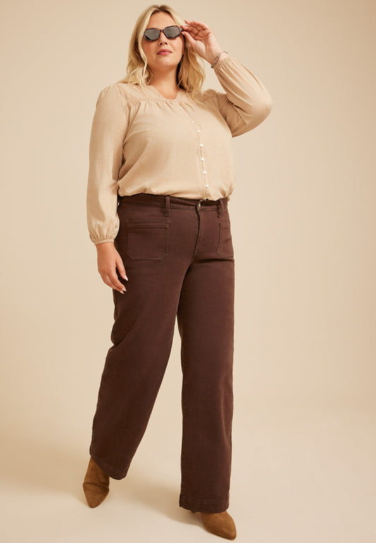 Plus Size m jeans by maurices™ High Rise Patch Pocket Wide Leg Jean