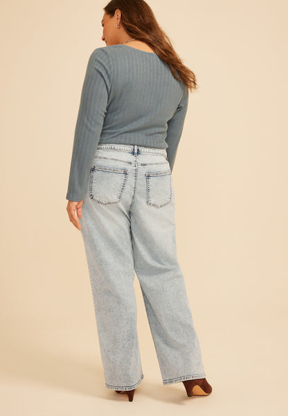 Plus Size Mid Rise Loose And Baggy Wide Leg Jean