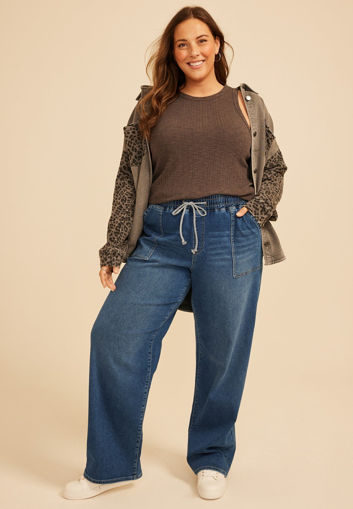 Plus Size m jeans by maurices™ High Rise Dark Knit Pull On Wide Leg Jean