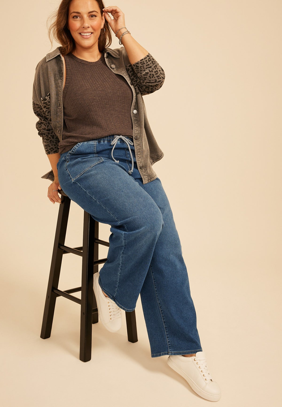 Plus Size m jeans by maurices™ High Rise Dark Knit Pull On Wide Leg Jean