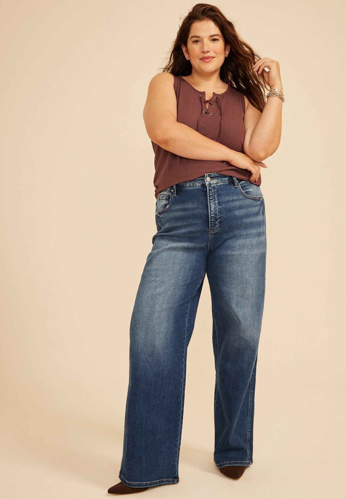 Plus Size Risen Jeans® High Rise Tummy Control Panel Wide Leg
