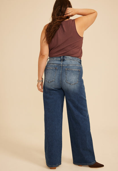 Plus Size Risen Jeans® High Rise Tummy Control Panel Wide Leg