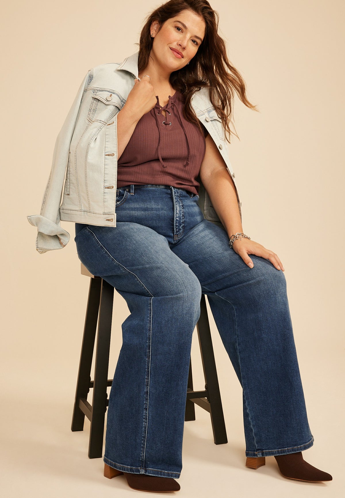 Plus Size Risen Jeans® High Rise Tummy Control Panel Wide Leg