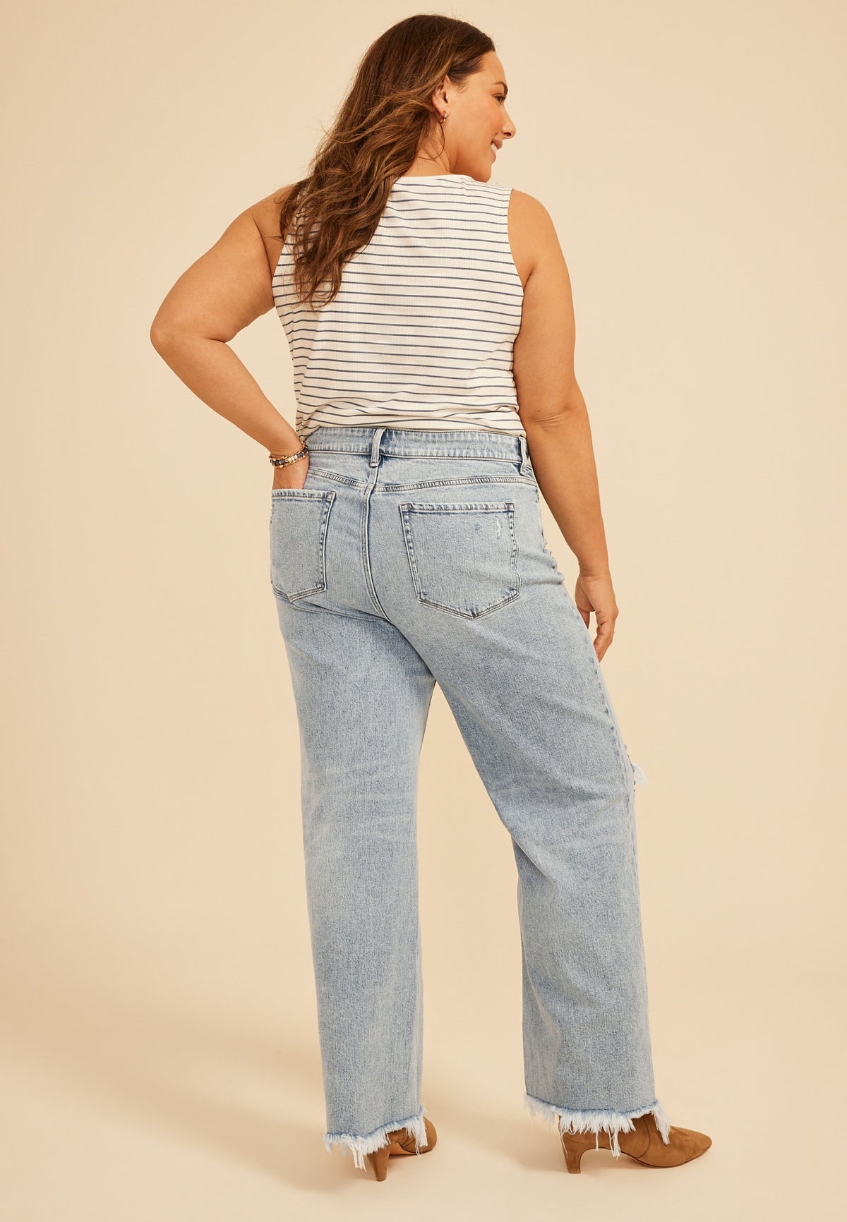 Plus Size Flying Monkey™ Mid Rise Ripped Fray Hem Slim Wide Leg Jean