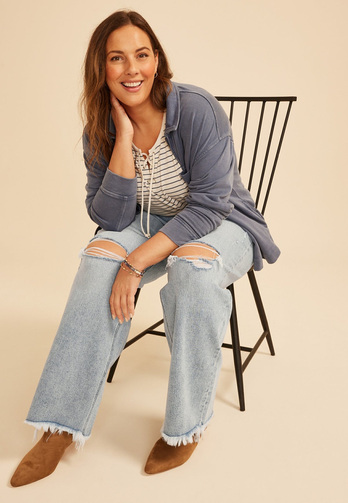 Plus Size Flying Monkey™ Mid Rise Ripped Fray Hem Slim Wide Leg Jean