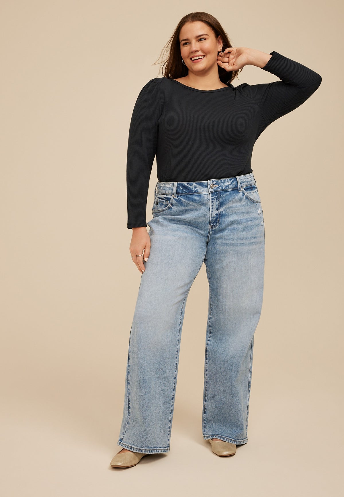 Plus Size KanCan™ High Rise Ripped Wide Leg Jean
