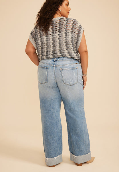 Plus Size KanCan™ Mid Rise Raw Cuffed Hem Wide Leg Jean