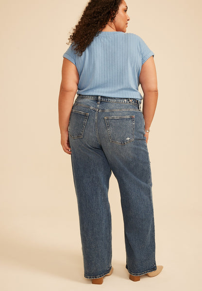 Plus Size edgely™ High Rise Open Ripped Adjustable Waist Wide Leg Jean