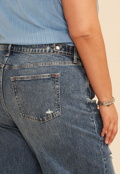 Plus Size edgely™ High Rise Open Ripped Adjustable Waist Wide Leg Jean