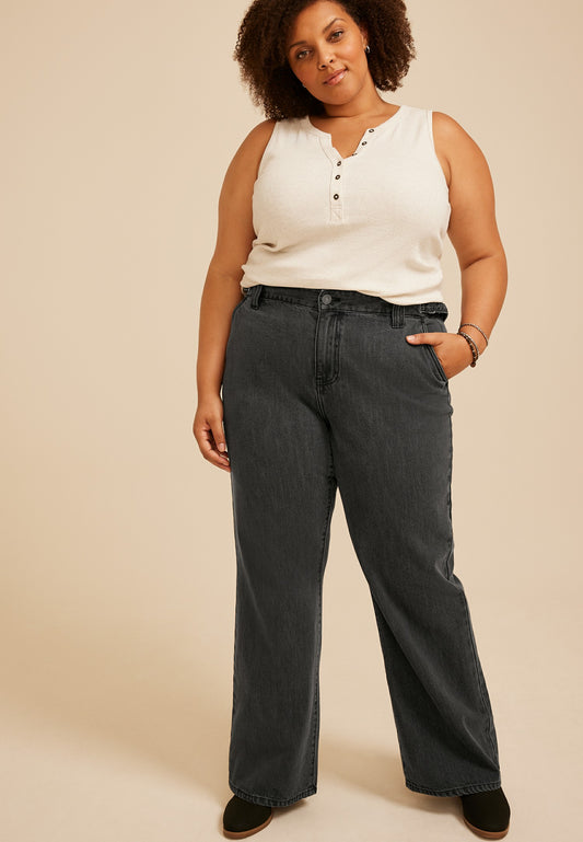 Plus Size KanCan™ High Rise Black Slim Wide Leg Jean